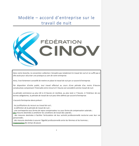 Modèle – accord d’entreprise sur le travail de nuit